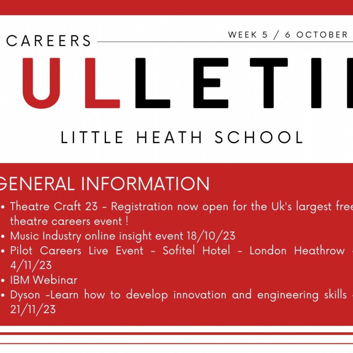 Little Heath School Careers Bulletin 6 October 2023